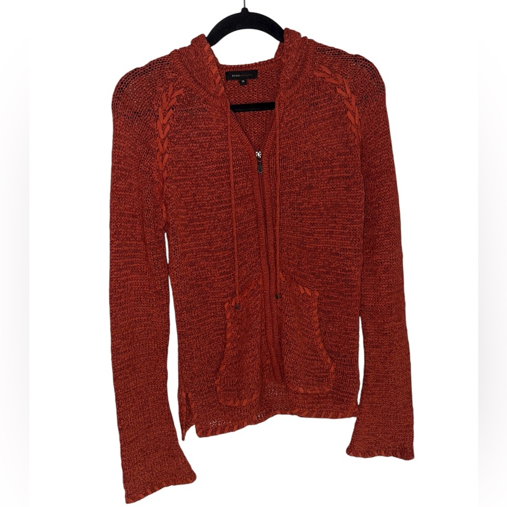Y2K BCBGMaxAzria Rusty Orange Red Zip Up Sweater Jacket with Bell Sleeves
